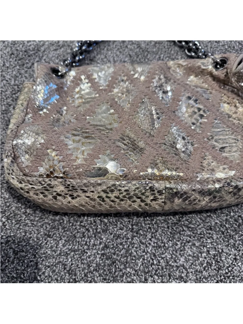 STUNNING CHANEL RARE GOLD/METALLIC PYTHON LEATHER Hobo with Chain Handle